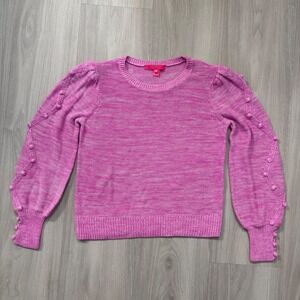 Lilly Pulitzer Sweater Women Pink Bobble Sleeve Crew Neck Silhoutte Size M